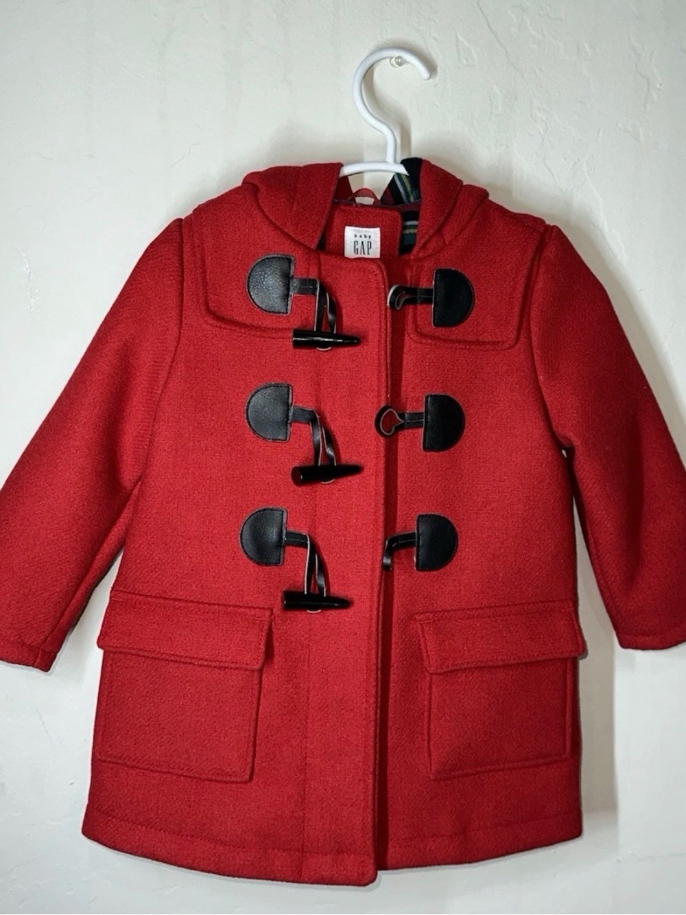 GAP Red Hooded Duffle Coat with Black Toggles